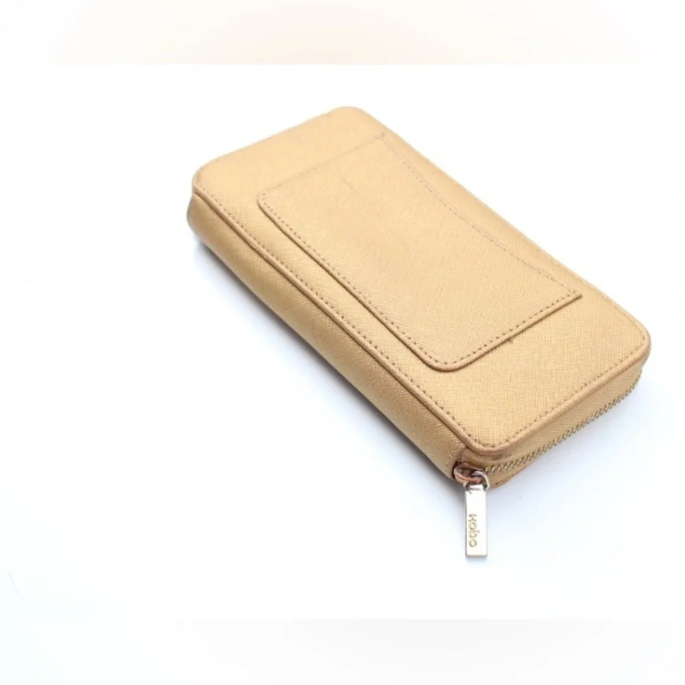 HOBO Tan Saffiano Zip-Around Leather Wallet with Exterior Pocket
